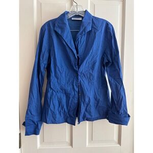 Valerie Stevens Stretch Blue Button Up Long Sleeve Shirt Top Women's Medium